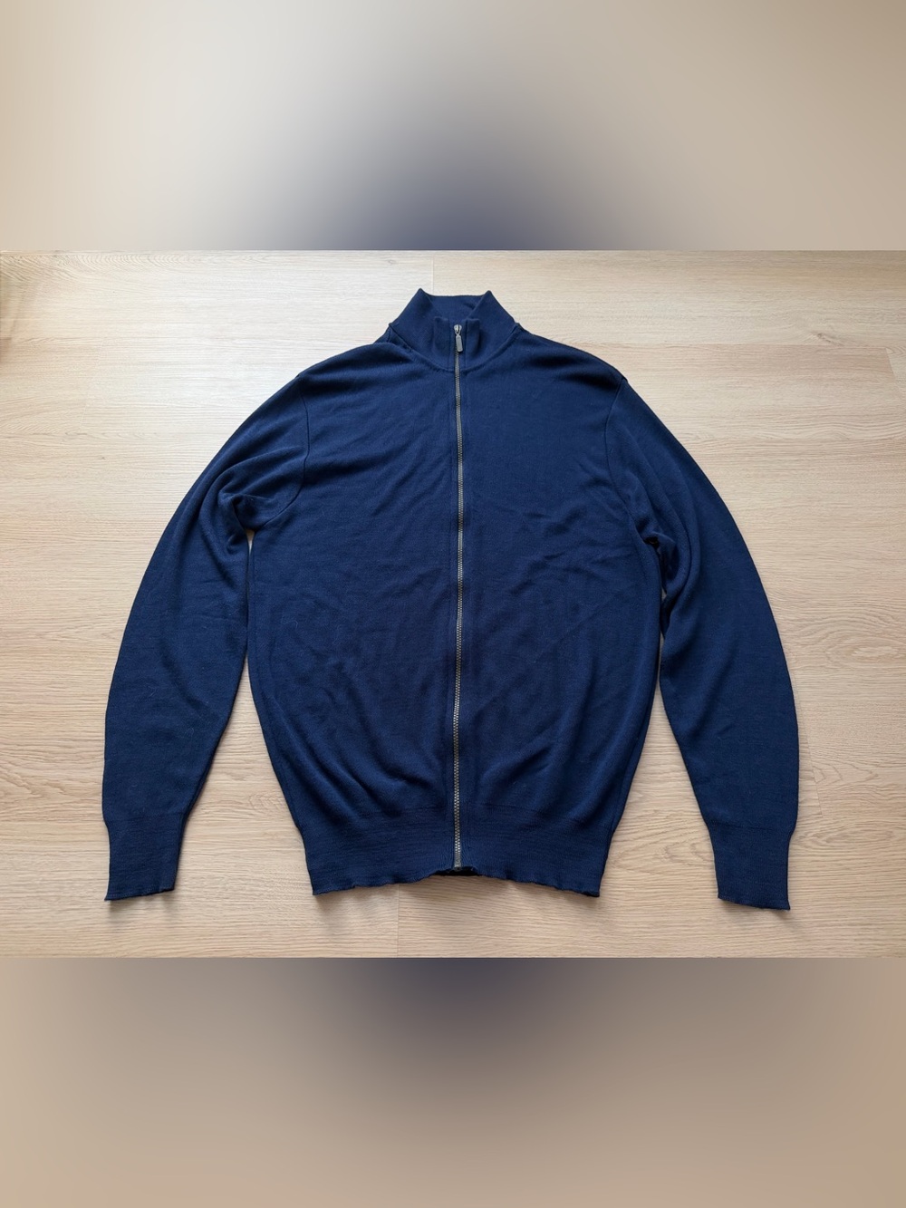 IZOD Vintage Men’s XL Navy Full Zip Knit Cardigan Sweater Funnel Neck USA
